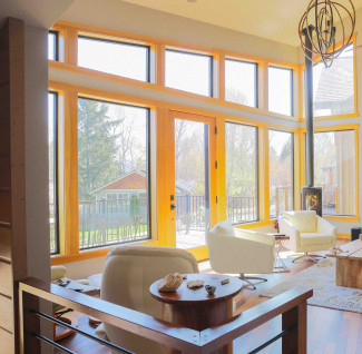 Living room windows designed to capture the full view